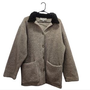 Vintage Tasha Polizzi Cozy Tan Sherpa Button Front Jacket with Brown Collar Sz M